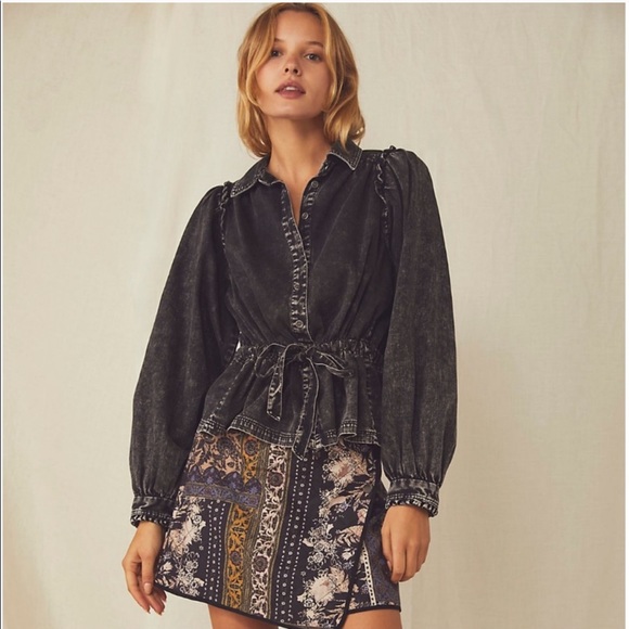 Free People Black Denim Shirt - Picture 1 of 6